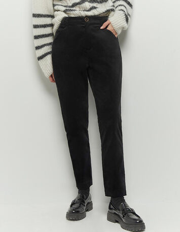 POKA - Pantalon city noir en velours ras-4