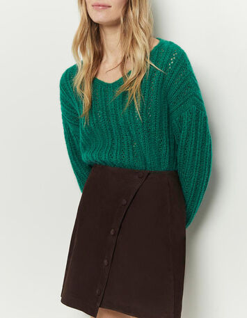 JUPITER - Jupe courte marron en cuir velours-2