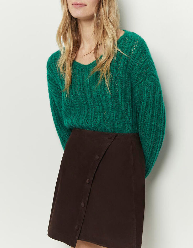 JUPITER - Jupe courte marron en cuir velours-2 JUPITER - Jupe courte marron en cuir velours-2
