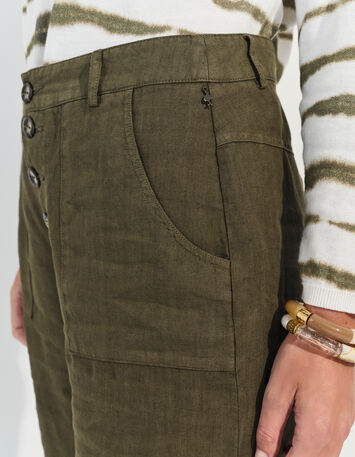 PLACIDO - Pantalon droit kaki lin certifi&eacute; surteint -3