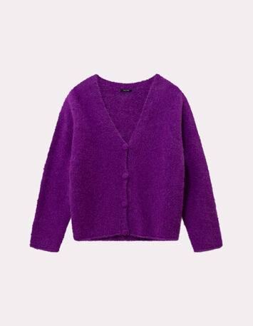 TECK - Cardigan violet tricot moelleux encolure V-6