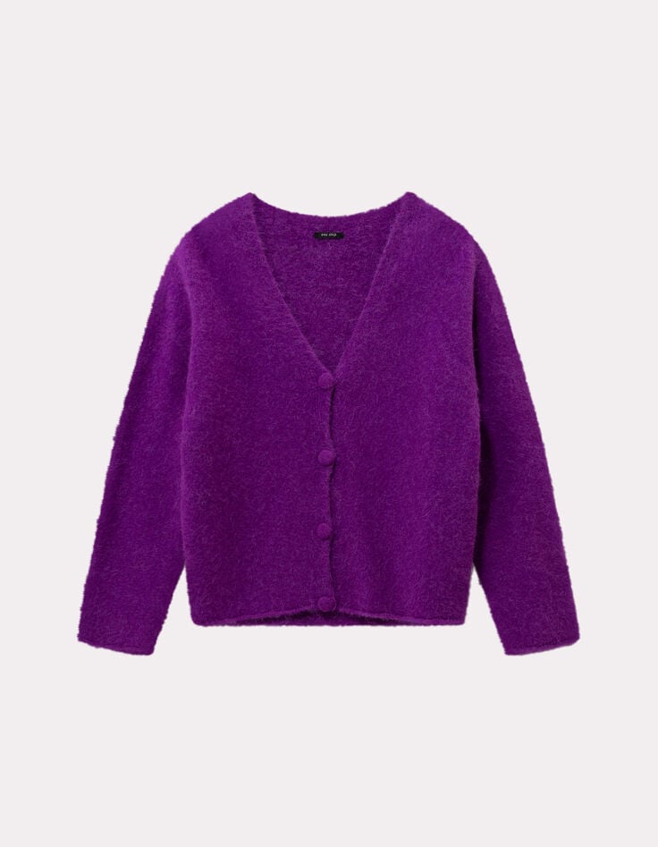 TECK - Cardigan violet tricot moelleux encolure V-6 TECK - Cardigan violet tricot moelleux encolure V-6