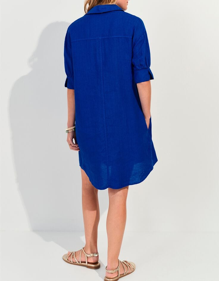REACH - Robe chemise bleue lin certifi&eacute; surteint -3