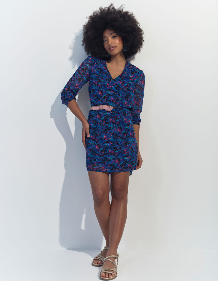 RYANNA - Robe bleue polyester recyclé floral aquatique -5