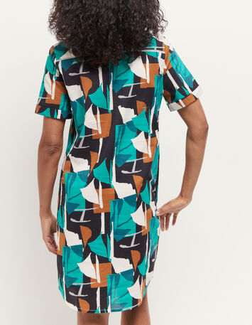 RAIN - Robe chemise green grass à imprimé abstraction arty-3