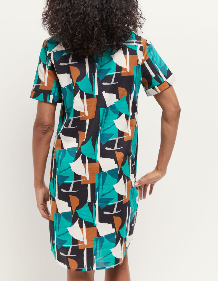 RAIN - Robe chemise green grass à imprimé abstraction arty-3