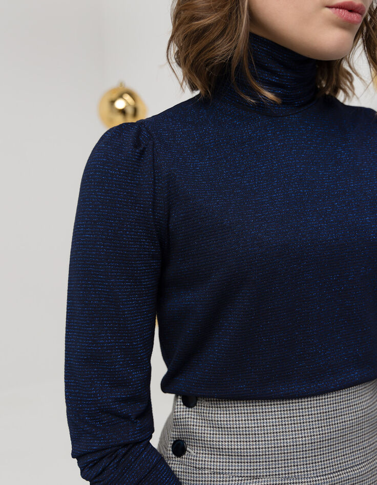 MADLY - T-shirt bleu fines rayures pailletées-4