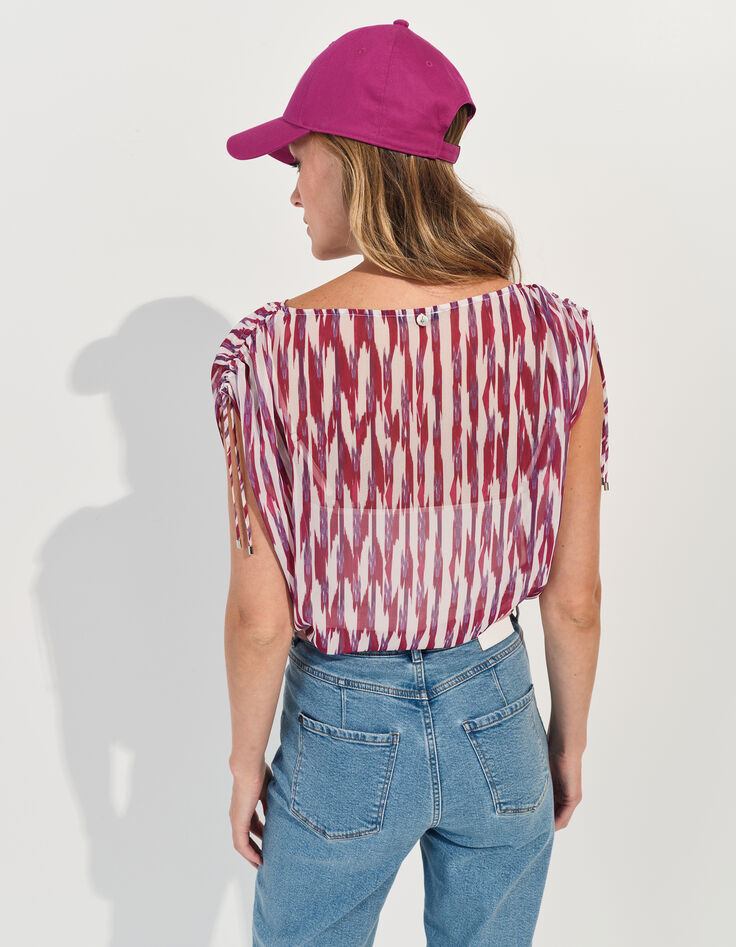 CELINA - Top violet polyester recyclé rayures floues-3
