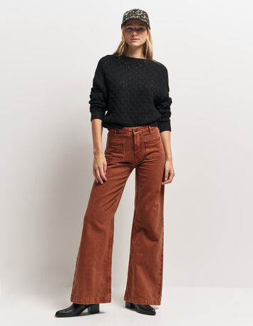LE HAILEY - Jean flare marron surteint poches plaquées-2 LE HAILEY - Jean flare marron surteint poches plaquées-2