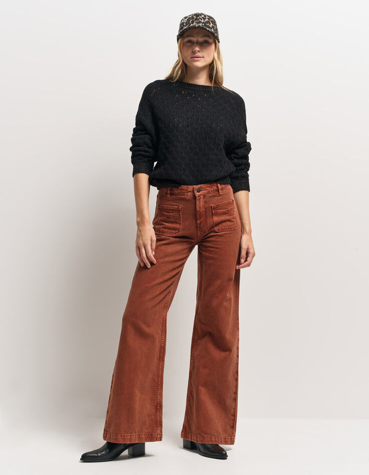LE HAILEY - Jean flare marron surteint poches plaquées-2 LE HAILEY - Jean flare marron surteint poches plaquées-2