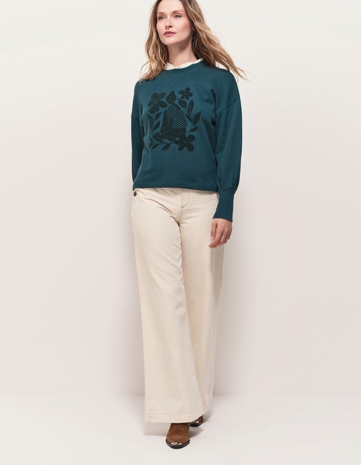 MELISSE - Sweat vert flocage fleurs avec col amovible-7 MELISSE - Sweat vert flocage fleurs avec col amovible-7