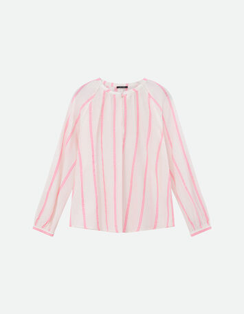 CEYLAN - Blouse blanche rayures fantaisie rose fluo-4