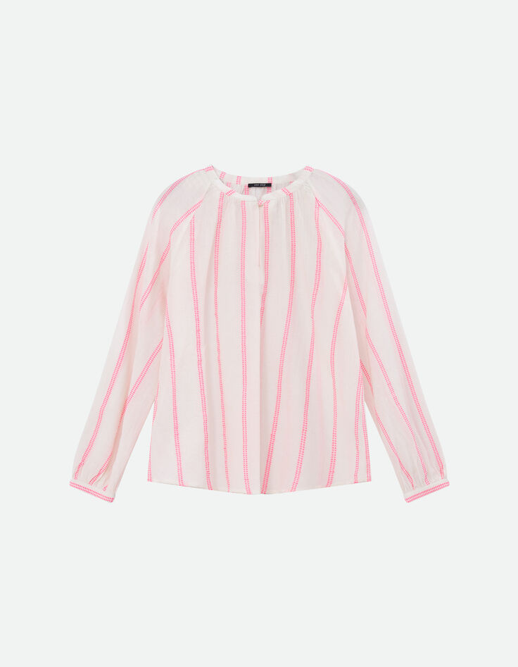 CEYLAN - Blouse blanche rayures fantaisie rose fluo-4