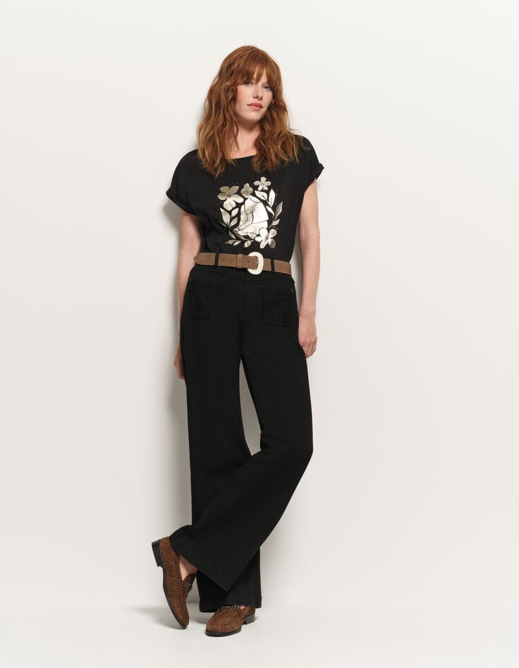 MAGICA - T-shirt noir coton bio danseuse dorée revisitée-5
