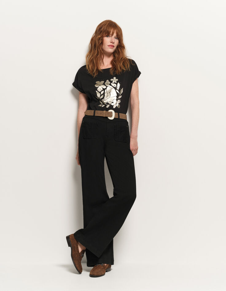 MAGICA - T-shirt noir coton bio danseuse dorée revisitée-5 MAGICA - T-shirt noir coton bio danseuse dorée revisitée-5