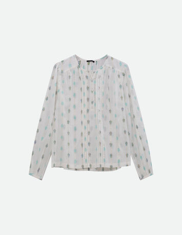 CACILDA - Blouse blanche broderies feuilles et rayures-5