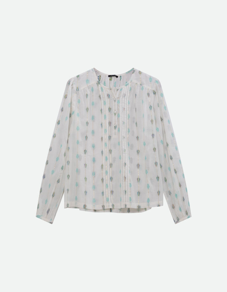 CACILDA - Blouse blanche broderies feuilles et rayures-5