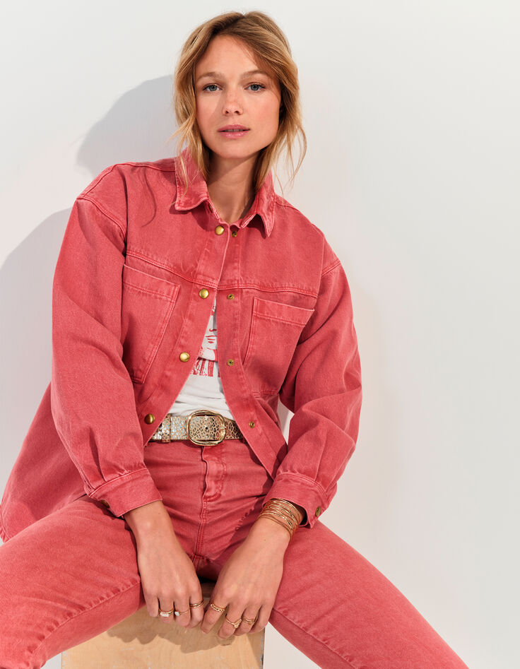 DULCE - Surchemise en jean rose waterless maxi poches -2