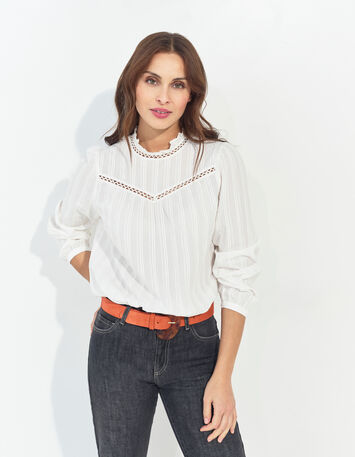 CRONOS - Blouse écrue jacquard motif rayures fantaisie -1
