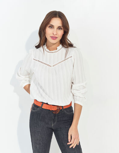 CRONOS - Blouse écrue jacquard motif rayures fantaisie  - One Step