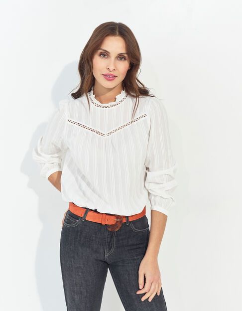 CRONOS - Blouse écrue jacquard motif rayures fantaisie  - One Step