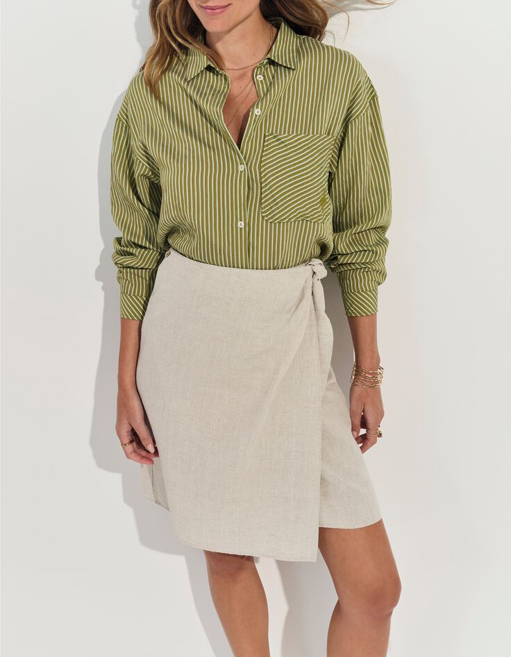 JULIANA - Jupe portefeuille beige lin coton m&eacute;lang&eacute;s -1