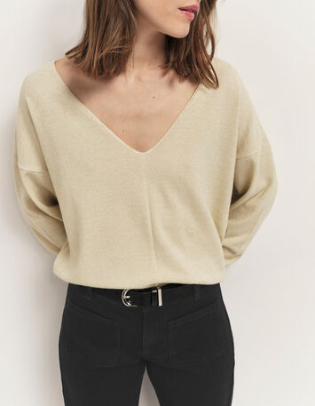 TRACY - Pull coloris platine en tricot fantaisie-1