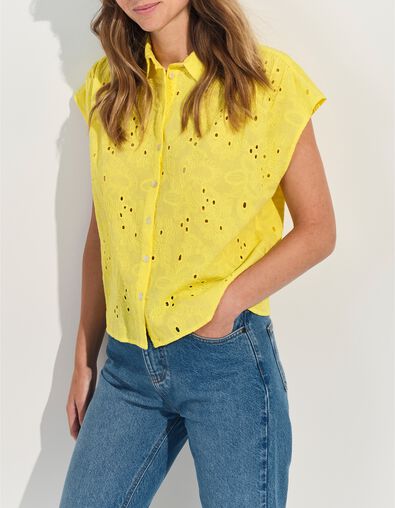 COATI - Chemise jaune broderie anglaise ton sur ton  - One Step