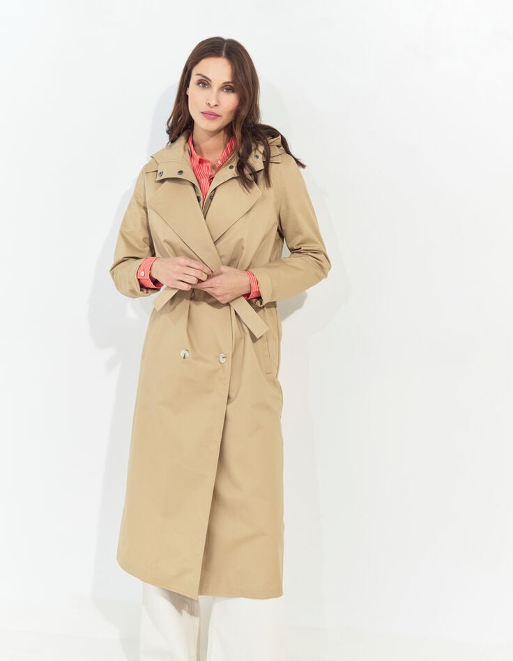DAYLA - Trench beige coton bio capuche amovible -1