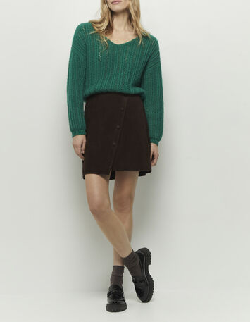 JUPITER - Jupe courte marron en cuir velours-3