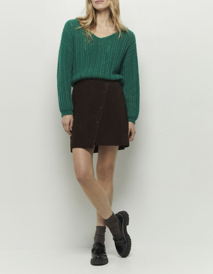 JUPITER - Jupe courte marron en cuir velours-3 JUPITER - Jupe courte marron en cuir velours-3