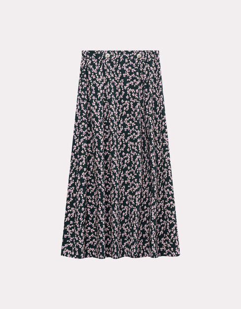 JACA - Jupe midi verte imprimé minimaliste floral - One Step