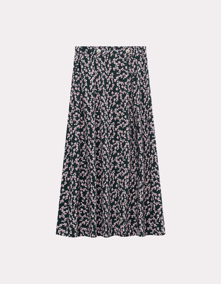 JACA - Jupe midi verte imprimé minimaliste floral-1