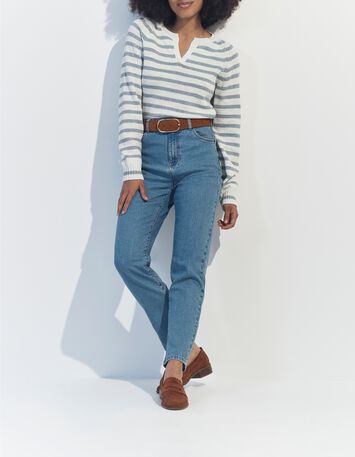 TERESA - Pull blanc tricot motif rayures lurex ciel -5