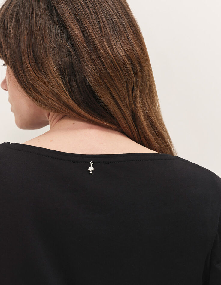 MAFFY - T-shirt noir d&eacute;tail feuillage flocage velours-4