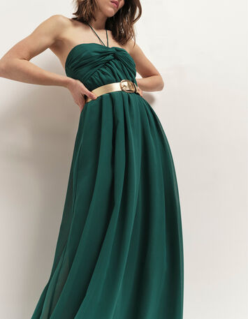 RHODES - Robe bustier longue jungle green à bandeau plissé-2