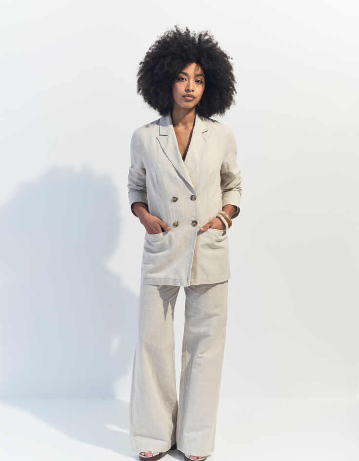 PAULINO - Pantalon de costume beige chiné en lin et coton -5