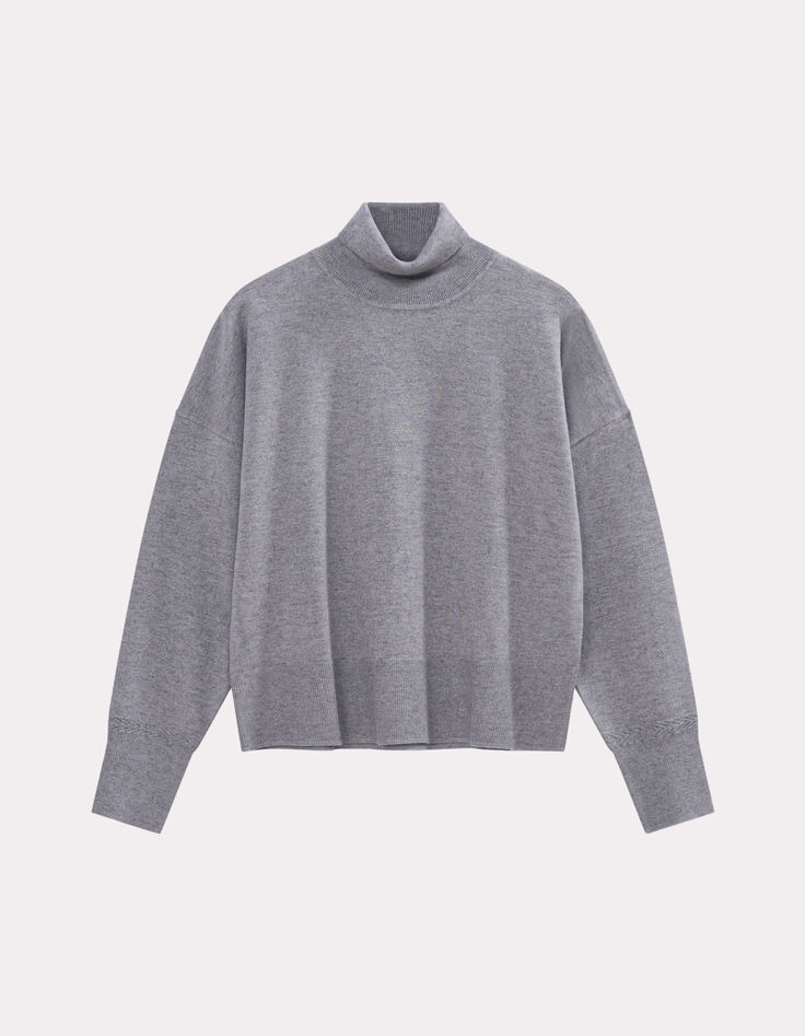 TANAKA - Pull gris tricot fin à col roulé-6