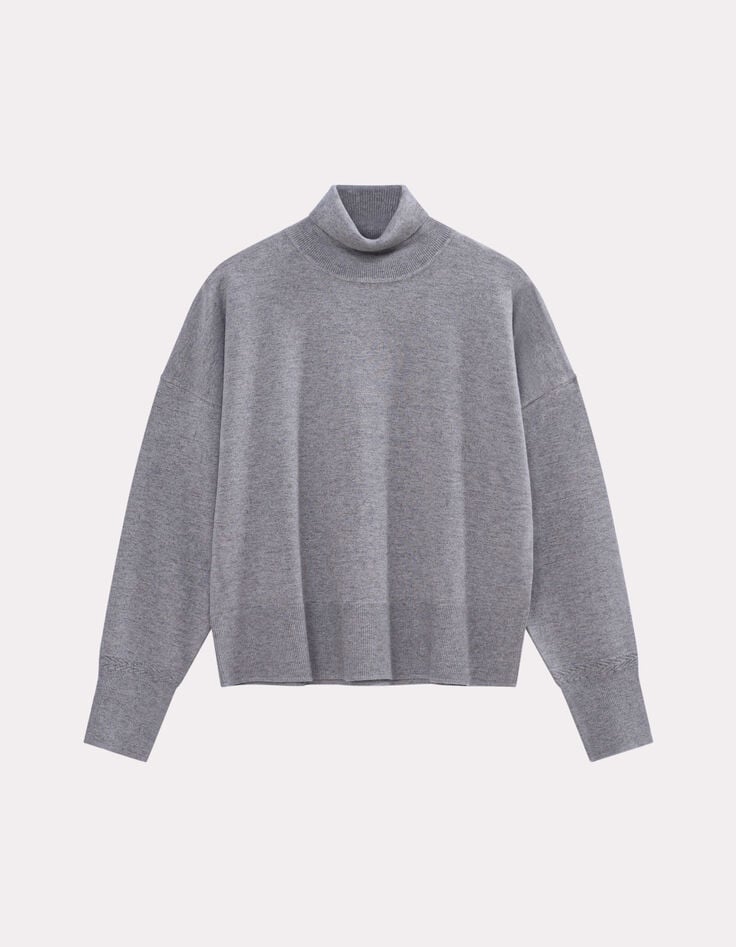 TANAKA - Pull gris tricot fin à col roulé-6 TANAKA - Pull gris tricot fin à col roulé-6