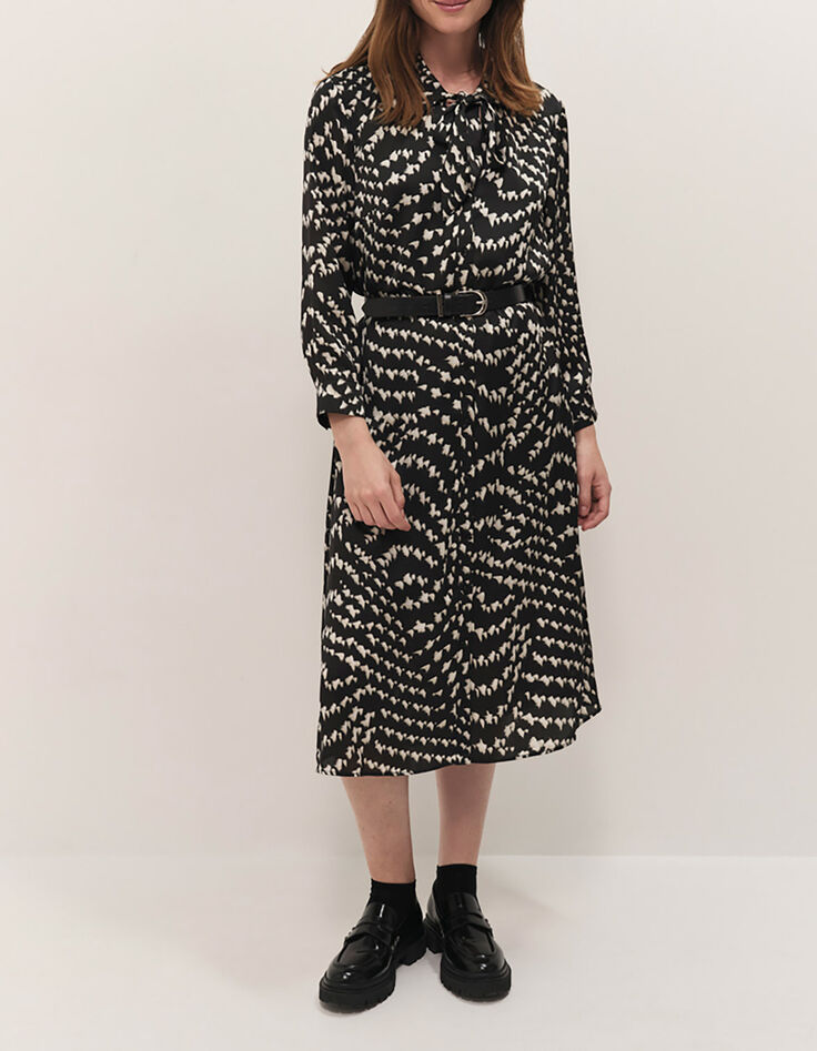 ROUBEN - Robe chemise longue noire à imprimé optique-2
