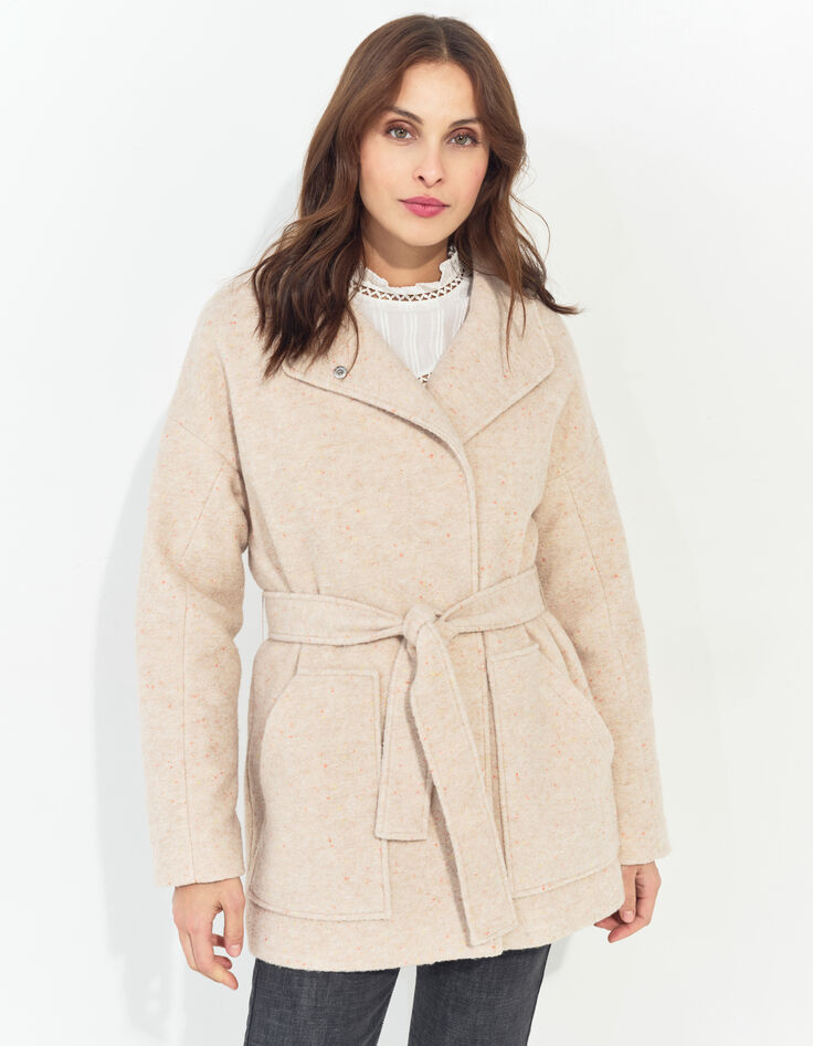 DIAZ - Manteau court ivoire lainage chiné esprit peignoir-1