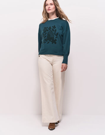 MELISSE - Sweat vert flocage fleurs avec col amovible-7