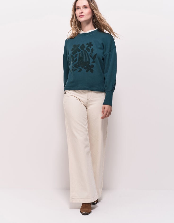 MELISSE - Sweat vert flocage fleurs avec col amovible-7 MELISSE - Sweat vert flocage fleurs avec col amovible-7