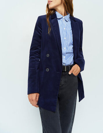 VERONA - Veste de costume bleu indigo en velours-1