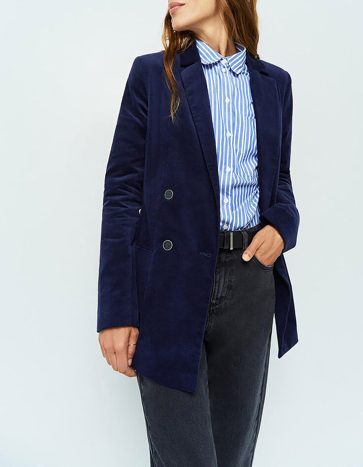 VERONA - Veste de costume bleu indigo en velours-1