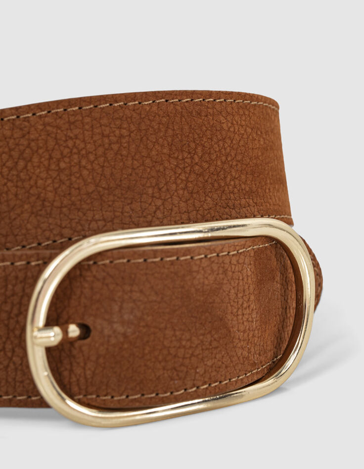 ACCESS - Ceinture caramel en cuir velours grainé-2