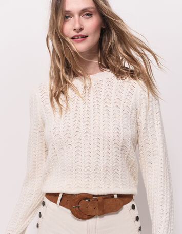 TILLEUL - Pull écru tricot fantaisie-2
