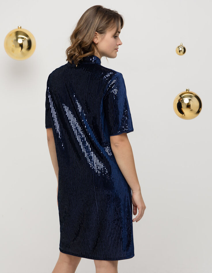 ROZE - Robe marine maille brodée sequins-3