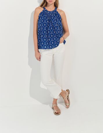 CORTES - Top bleu coton bio broderies all-over -7