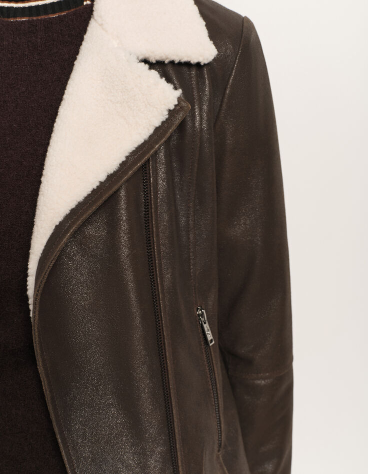 DENZEL - Blouson marron cuir esprit motard col amovible-6 DENZEL - Blouson marron cuir esprit motard col amovible-6